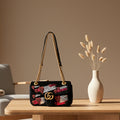 Gucci Limited Edition Black Quilted Velvet GG Marmont Small Heart Sequin Shoulder Bag