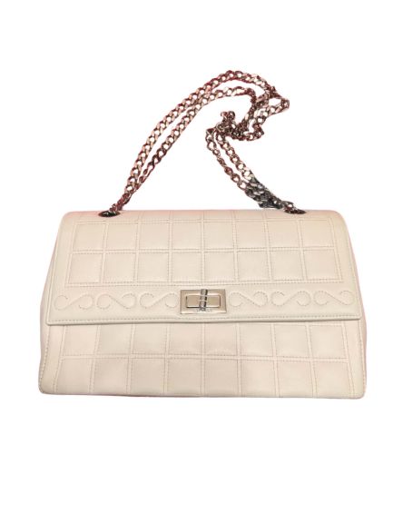 Chanel Vintage Chocolate Bar Grid Quilted Leather Shoulder Bag in Off-White
