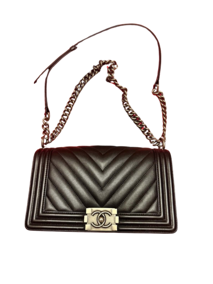 Chanel Chevron Quilted Medium Boy Flap Bag in Black Leather