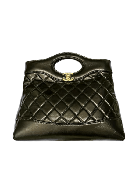 Chanel Vintage Quilted Metallic Leather Cutout Top Handle Tote Bag