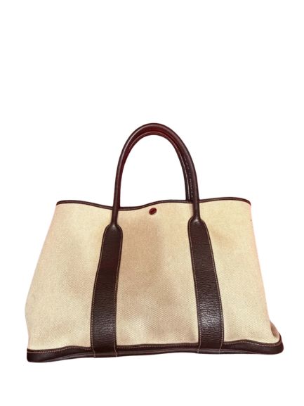 Hermès Garden Party 36 Tote in Natural Toile Canvas and Dark Brown Leather