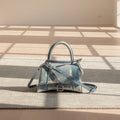 Balenciaga Denim-Print Hourglass Bag