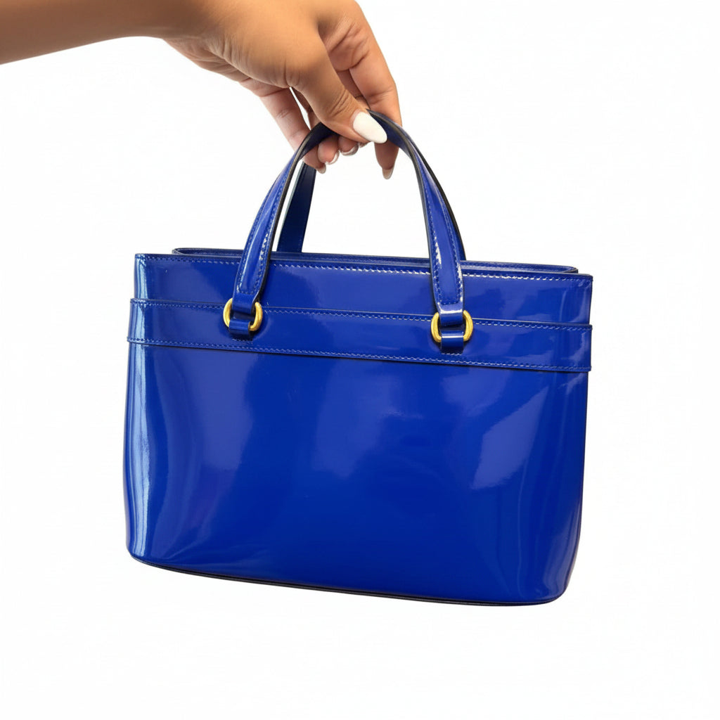 Gucci Blue Patent Leather Bright Bit Satchel/Tote Bag