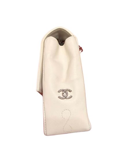 Chanel Vintage Chocolate Bar Grid Quilted Leather Shoulder Bag in Off-White