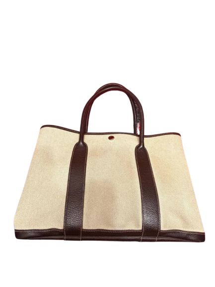 Hermès Garden Party 36 Tote in Natural Toile Canvas and Dark Brown Leather