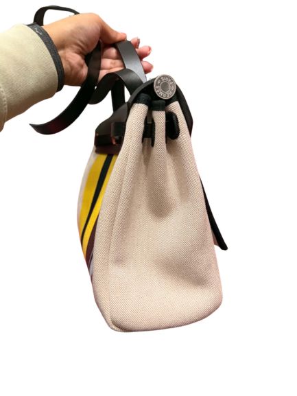 Hermès Herbag Zip 31 Striped Canvas and Black Vache Hunter Leather
