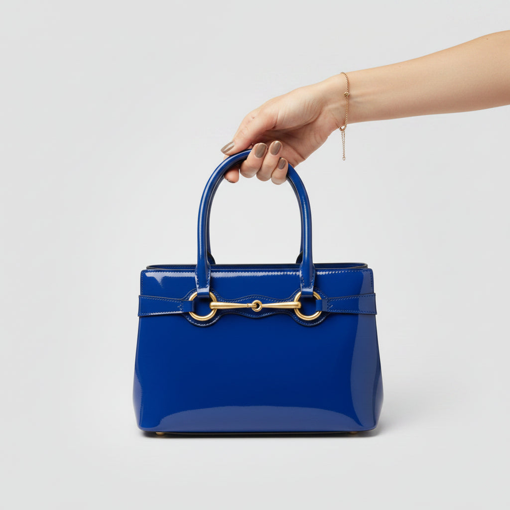 Gucci Blue Patent Leather Bright Bit Satchel/Tote Bag