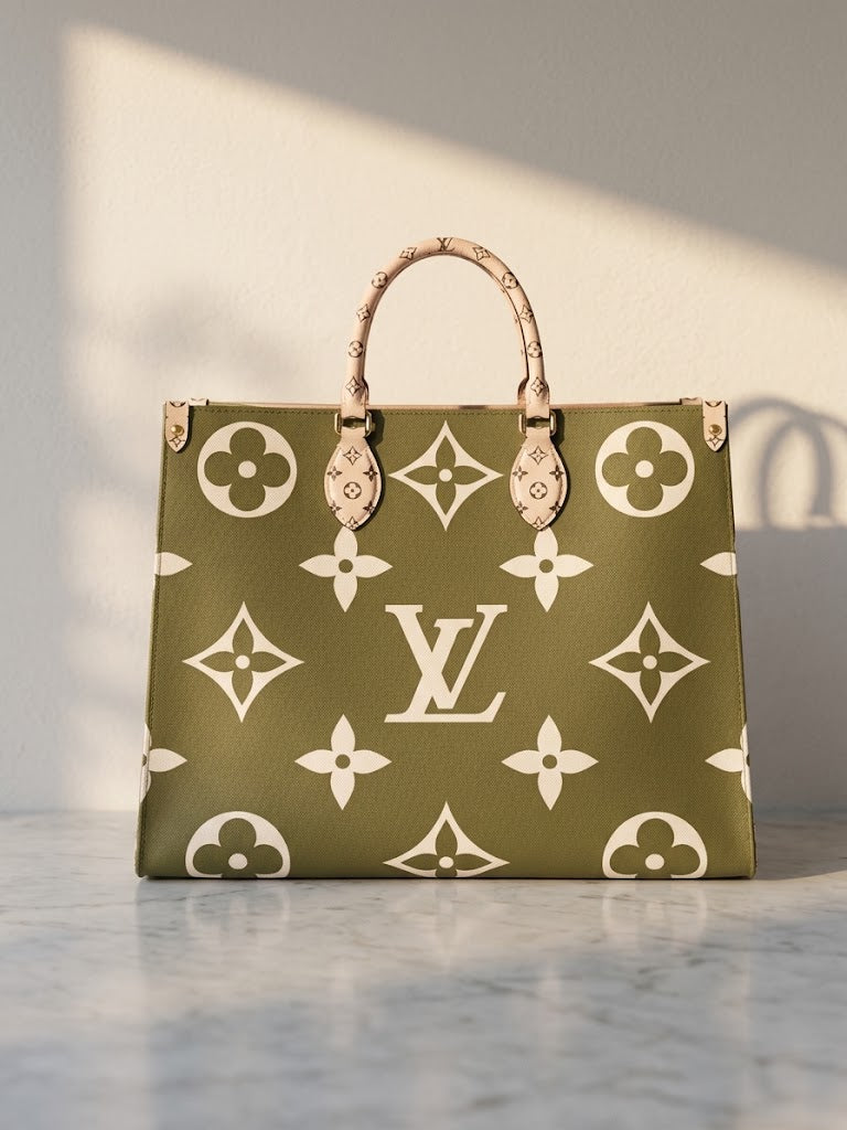 Louis Vuitton Onthego GM Monogram Giant Canvas Tote in Khaki & Beige