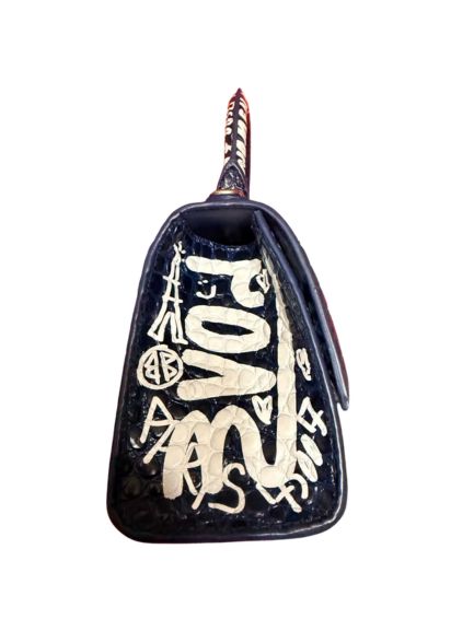 Balenciaga Hourglass Small Graffiti Crocodile-Embossed Leather Top Handle Bag