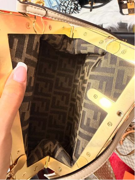 Fendi First Small Bag in Beige Nappa Leather with Python-Trimmed F Frame