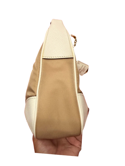 Prada Re-Edition 2005 Nylon and Saffiano Leather Chain Shoulder Bag in Beige