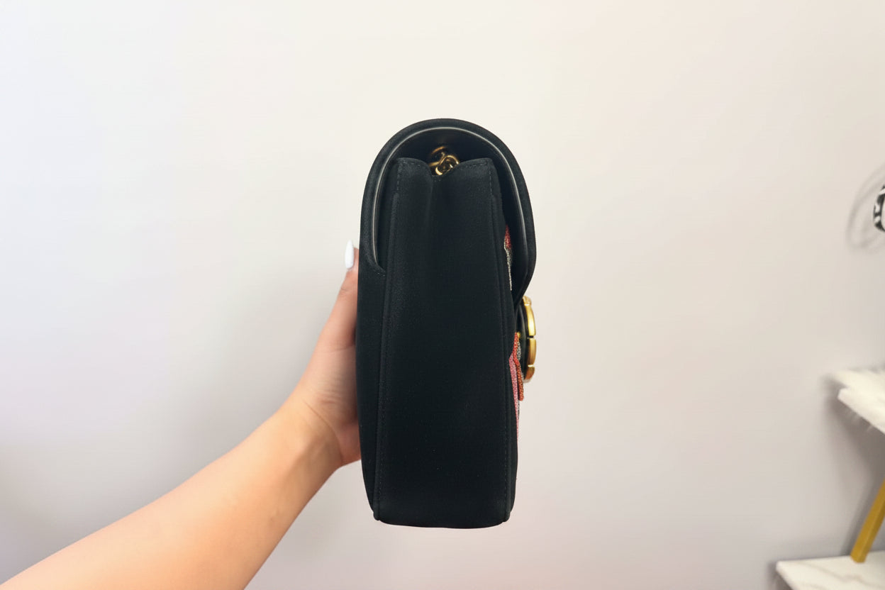 Gucci Limited Edition Black Quilted Velvet GG Marmont Small Heart Sequin Shoulder Bag