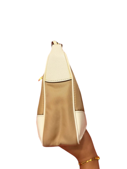 Prada Re-Edition 2005 Nylon and Saffiano Leather Chain Shoulder Bag in Beige