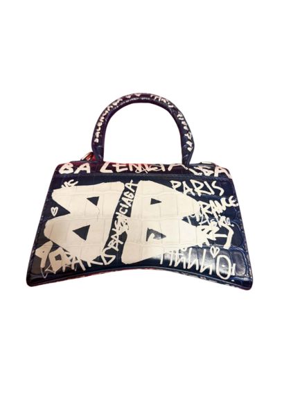 Balenciaga Hourglass Small Graffiti Crocodile-Embossed Leather Top Handle Bag