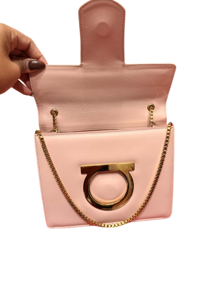 Salvatore Ferragamo Vintage Gancini Flap Chain Shoulder Bag in Light Pink