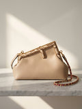 Fendi First Small Bag in Beige Nappa Leather with Python-Trimmed F Frame