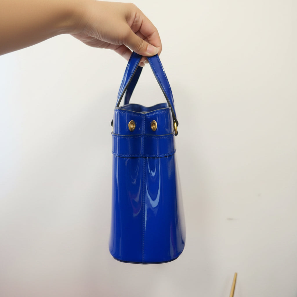 Gucci Blue Patent Leather Bright Bit Satchel/Tote Bag