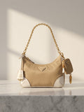 Prada Re-Edition 2005 Nylon and Saffiano Leather Chain Shoulder Bag in Beige