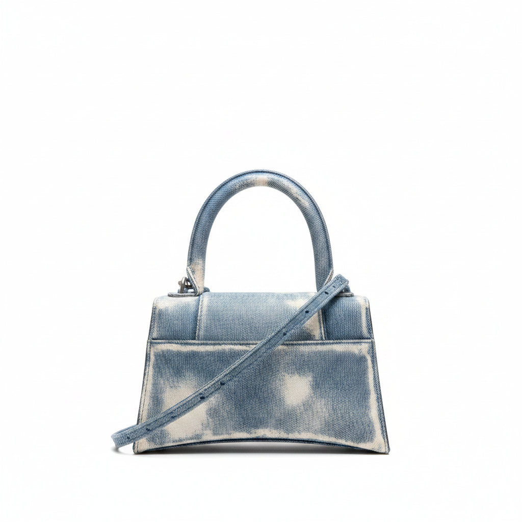 Balenciaga Denim-Print Hourglass Bag