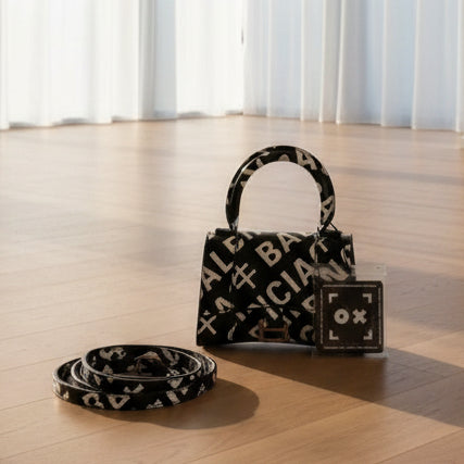 Balenciaga Hourglass Allover Logo-Print Bag
