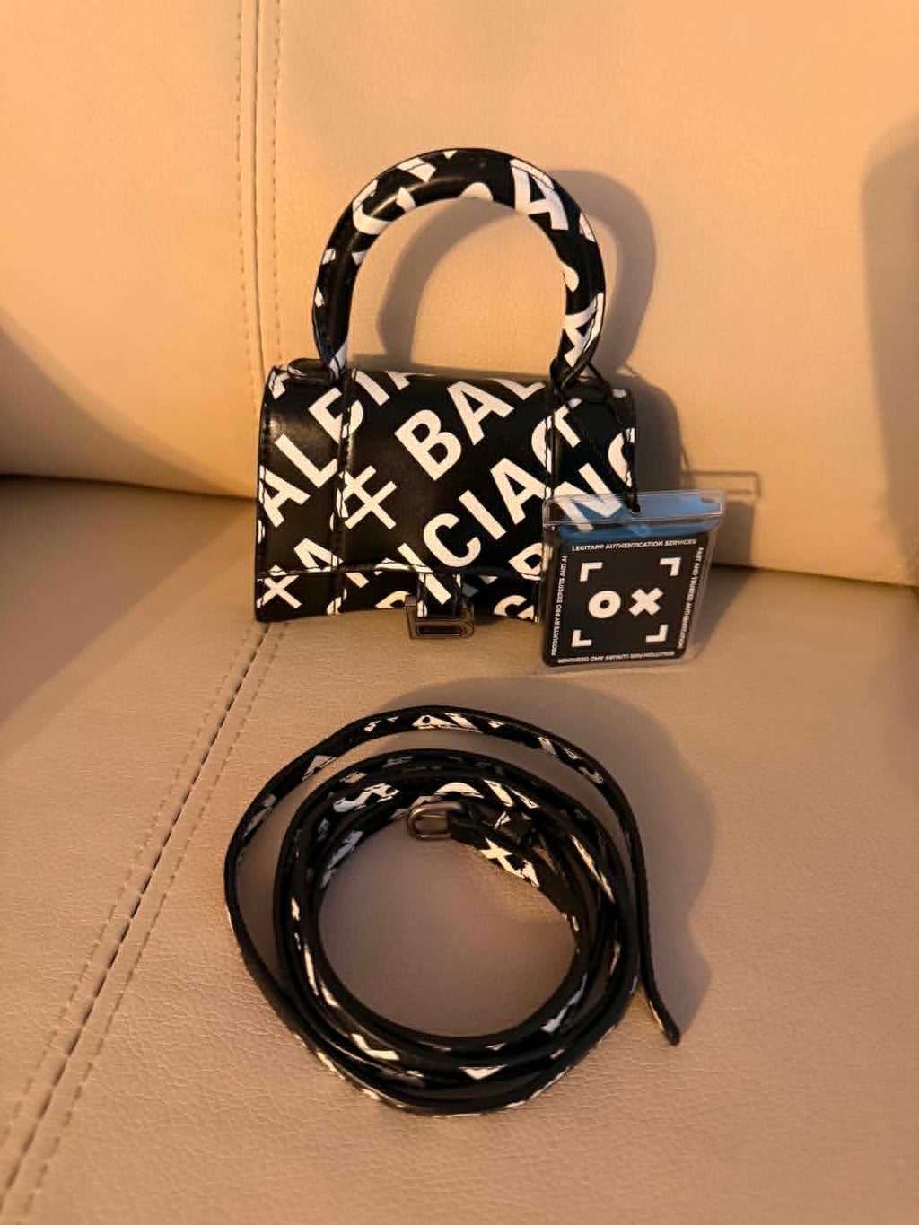 Balenciaga Hourglass Allover Logo-Print Bag