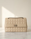 Chanel Vintage Chocolate Bar Grid Quilted Leather Shoulder Bag in Off-White
