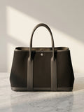 Hermès Garden Party Tote in Dark Woven Canvas and Grained Leather