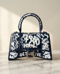 Balenciaga Hourglass Small Graffiti Crocodile-Embossed Leather Top Handle Bag