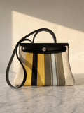 Hermès Herbag Zip 31 Striped Canvas and Black Vache Hunter Leather