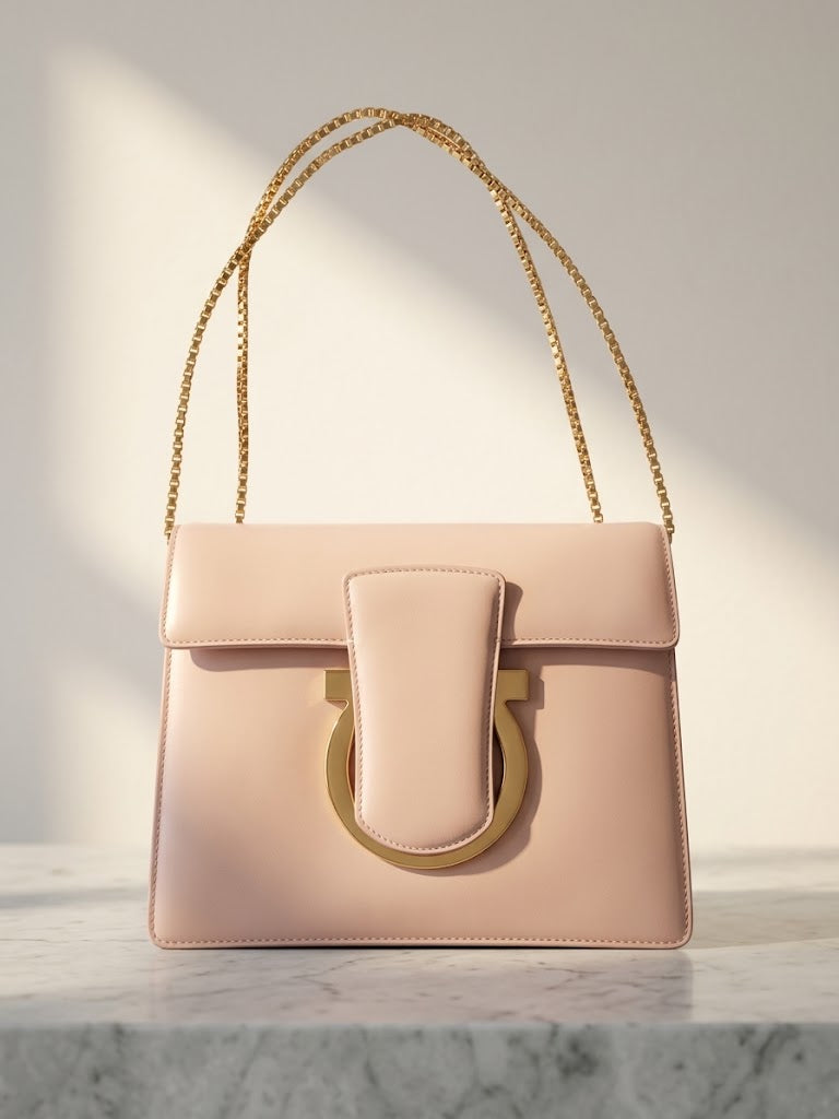 Salvatore Ferragamo Vintage Gancini Flap Chain Shoulder Bag in Light Pink