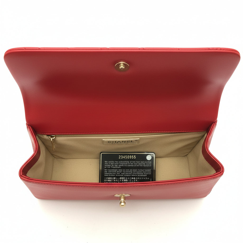 Chanel Flame Red Chevron Quilted Chain-Stitched Medium Boy Bag