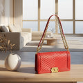 Chanel Flame Red Chevron Quilted Chain-Stitched Medium Boy Bag